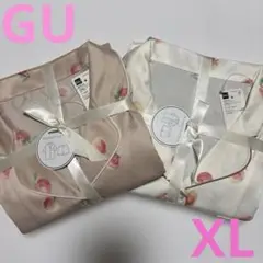 GU ピーチ柄　サテンパジャマ　2着セット　半袖　ピンク　ホワイト