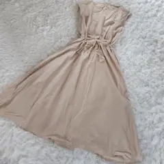 ジュノア JUNOAH フレンチ スリーブ ワンピース　コットン　M ベージュ