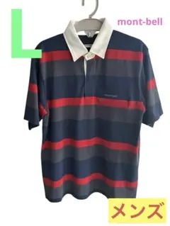 【美品】モンベル　ラガーシャツ　メンズ　 レッド×グレー×ネイビー