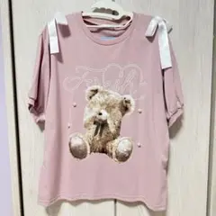 【新品未使用】 majoretty 肩リボン目隠しクマ tシャツ サイズタグ付M
