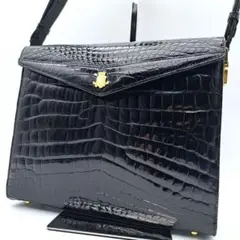 モデルロイヤル ドイツ製 シャイニングクロコハンドバッグ ブラック 黒