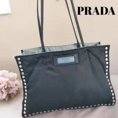 【希少】PRADA ナイロン スタッズ 肩掛け トートバッグ A4 大容量