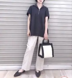 LEPSIM ハーフジップ　フレンチスリーブ　プルオーバー