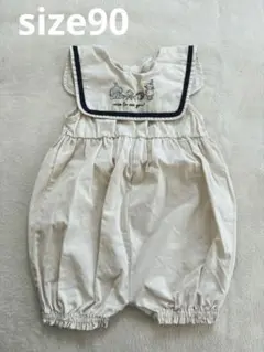 【cottori】クリーム色刺繍セーラー襟ロンパース90