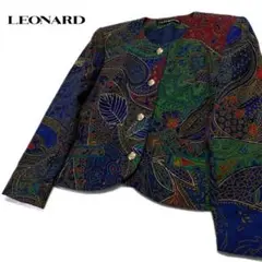 美品 LEONARD シルク100% ノーカラージャケット レディースL