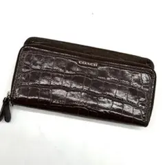 【希少 極美品】コーチ 長財布 ラウンド クロコ型押し ロゴ金具 ダブルジップ