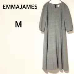 エマジェイムス フレアワンピース 【M】五分袖 格子柄 後ろジップ 裏地付き