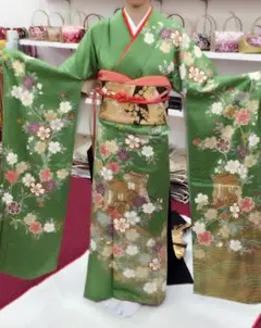 京都呉服 グリーン 振袖 9点セット