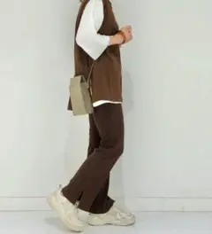 ユニクロ リブフレアパンツ ブラウン キッズ160cm レディースS〜M