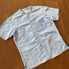 UNIQLO コットンリネンスタンドカラーシャツ ライトブルー　 Lサイズ