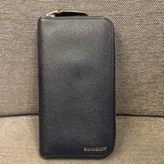バーバリー ラウンドファスナー長財布 メンズ ネイビー