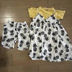 パイナップル柄 ワンピースとハーフパンツセット
