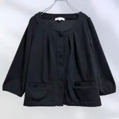 370 美品✨グローブ 薄手ノーカラージャケット M ブラック ペプラム 綺麗め
