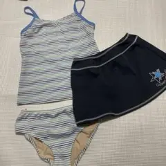 女子水着160cmストライプ柄 スカート付き