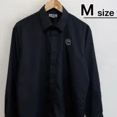 USA古着　ワークシャツ　長袖　M　ブラック　黒　無地　ワンポイント　比翼ボタン