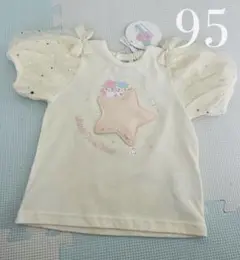 新品 サンリオ キキララ 袖チュール Tシャツ ホワイト 95