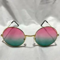 新品 ピンク グリーン レンズ ラウンド 丸サングラス メガネ 伊達メガネ 海外