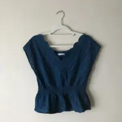 ダークブルー ノースリーブ トップス