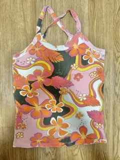 フラワープリント キャミソール ピンク オレンジ