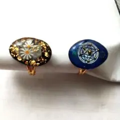 ハンドメイド　オーバルリングセット 花模様と幾何学模様