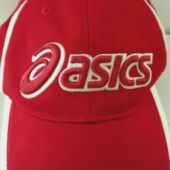 OLD オールド asics アシックス キャップ 刺繍 レッド 赤 ホワイト