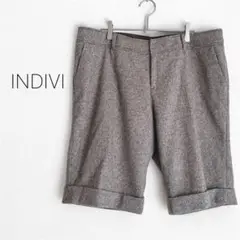 【インディヴィ INDIVI】ショートパンツ ツイード 日本製 カシミヤ 羊毛
