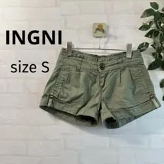 【INGNI】 ロールアップデザイン コットンショートパンツ (S) カーキ