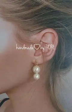 handmade accessory コットンパール2連ピアス