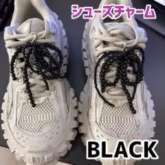 新品 シューズチャーム スニーカー パール アクセサリー リボン 韓国 ブラック