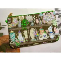 ハンドメイド　ユキエモン　キャビネット　ブラウン　ふんわり　フラットポーチ【L】