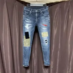 美品　AKM ストレッチ　パッチワーク　5ポケット　デニムパンツ　S 定価6万
