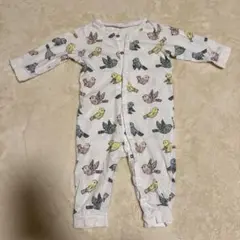 鳥柄　長袖ロンパース　スナップボタン