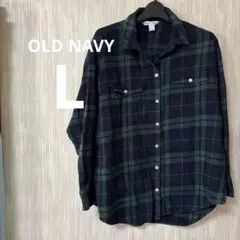 OLD NAVY チェックシャツ　【L】　ネイビー・グリーン　トップス