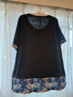 ★値下げ★新品★大きいサイズ★ペイズリー柄裾 半袖チュニック 黒