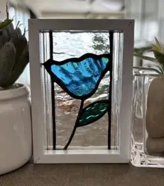 ステンドグラス　パネルミニ【小さいお花♡海の青】〜ハンドメイド〜置物