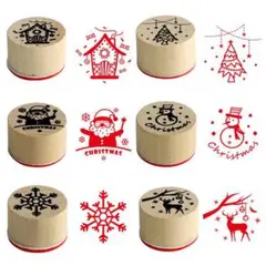 【新品】クリスマス 木製スタンプ 6個セット サンタ ツリー 雪だるま トナカイ