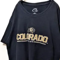 カドレ コロラド大学 ロゴ刺繍 Tシャツ ブラック 黒 L 古着