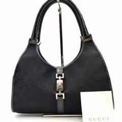GUCCI ショルダーバック 黒 ジャッキー GG柄 シルバー金具 キャンバス