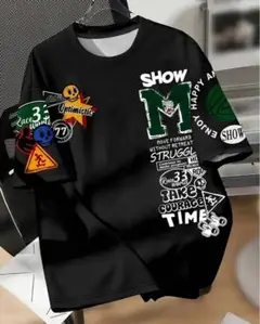 「Show Me」グラフィック入りレッドTシャツ カジュアル クルーネック L