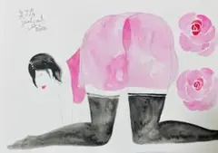 自画像ドローイング♡A4水彩アクリル絵画原画抽象画