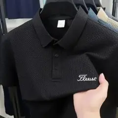 黒いポロシャツ L テクスチャー生地