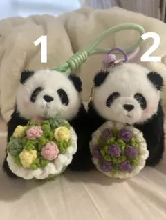 ハンドメイドパンダぬいぐるみ用ミニ花束チャーム