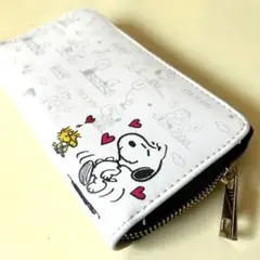 美品スヌーピー長財布19x10cm白ホワイトキャラクターハート可愛いjky2k