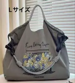 ショルダーベルトつき　2way 刺繍　花柄　L エコバッグ　トートバッグ　大容量