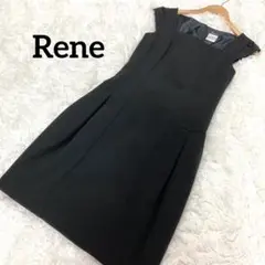 Rene ルネ ノースリーブ タック入り ひざ丈 フレア ワンピース ブラック
