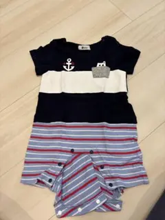 ロンパース・カバーオール 70cm ネイビー ストライプ