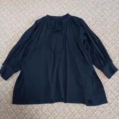 【Utao:】ウタオ コットン リネン ギャザー シャツ ブラウス リボン