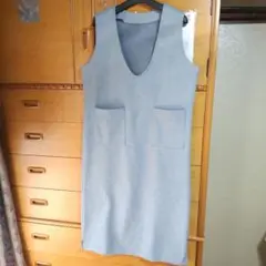 ブルーグレー ノースリーブ Vネック ジャンバースカート