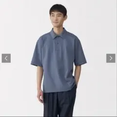 無印良品 涼感 ＵＶカット ワイド 五分袖 ポロシャツ紳士 L スモーキーブルー