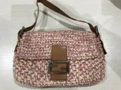 FENDI マンマバケット 白 ピンク コットン ストロー ヴィンテージ